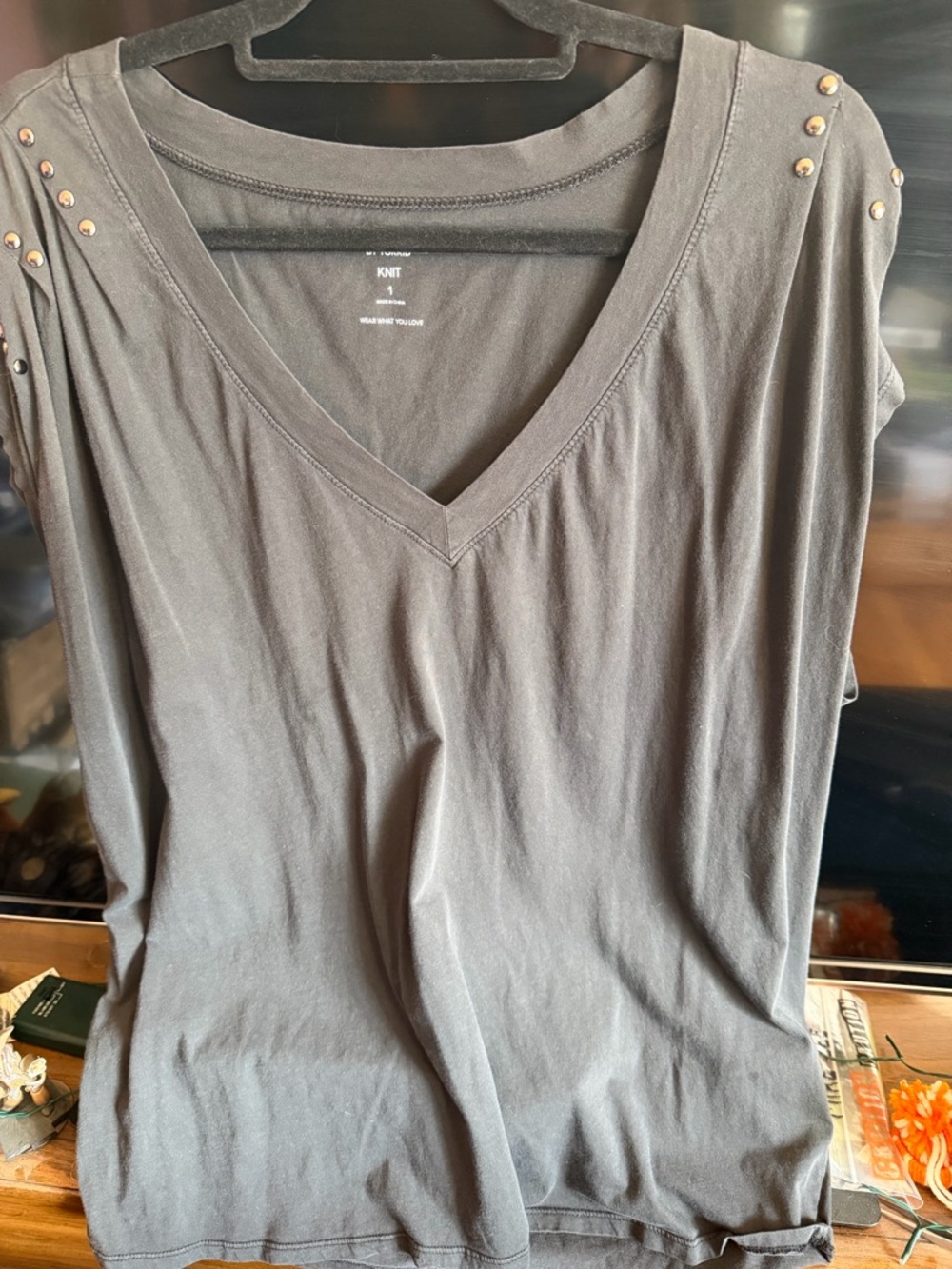 torrid Charcoal V-Neck Tank with Shoulder Studs